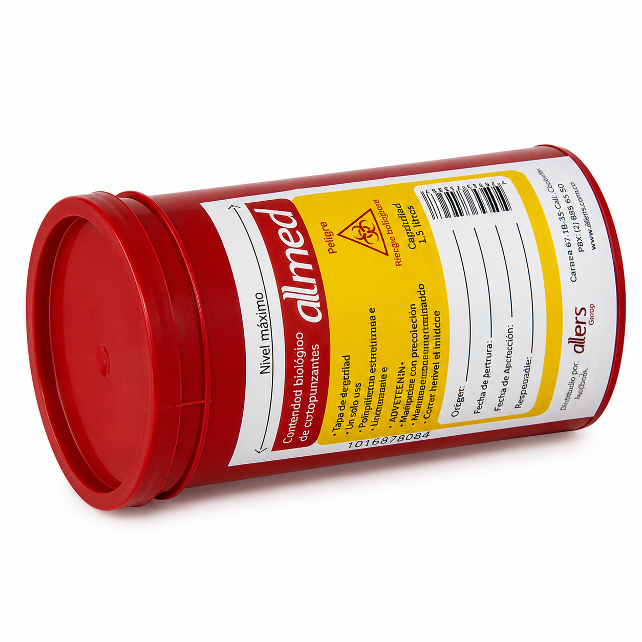 Recipiente para desechos biológicos cortopunzantes Allmed 1.5 litros x und