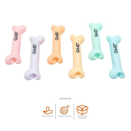 Set de 6 resaltadores mini en forma de huesitos, marca GMD, colores vibrantes y diseño divertido, ideales para uso escolar y oficina.