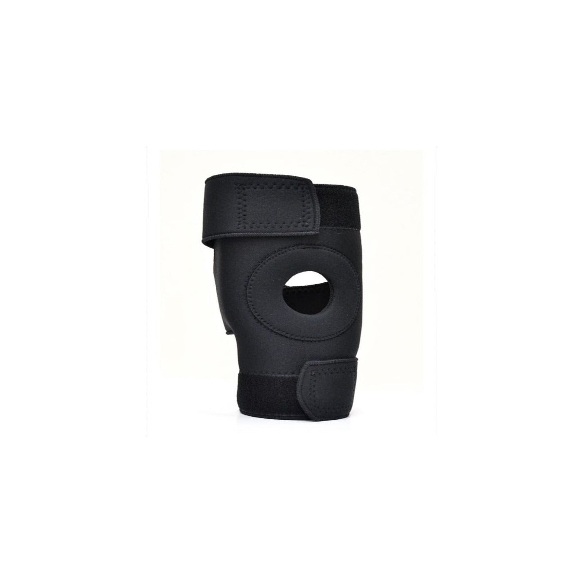 Rodillera abierta universal Plus 18642N de Kamex, fabricada en neopreno negro, diseñada para estabilizar la rótula y aliviar presión.