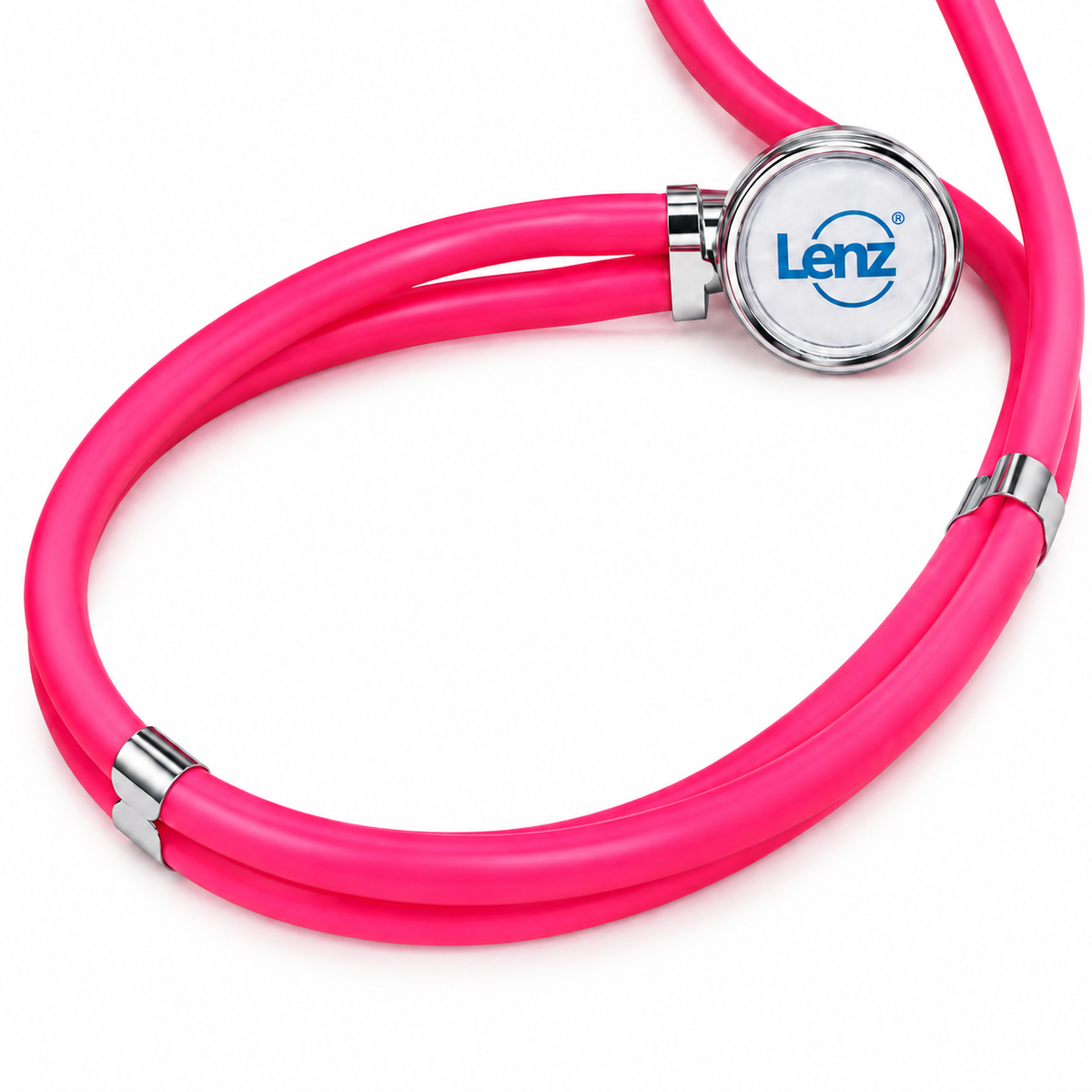 Set Lenz color rosado con tensiómetro y fonendoscopio, diseñado para apoyar valoraciones clínicas y toma de presión arterial.