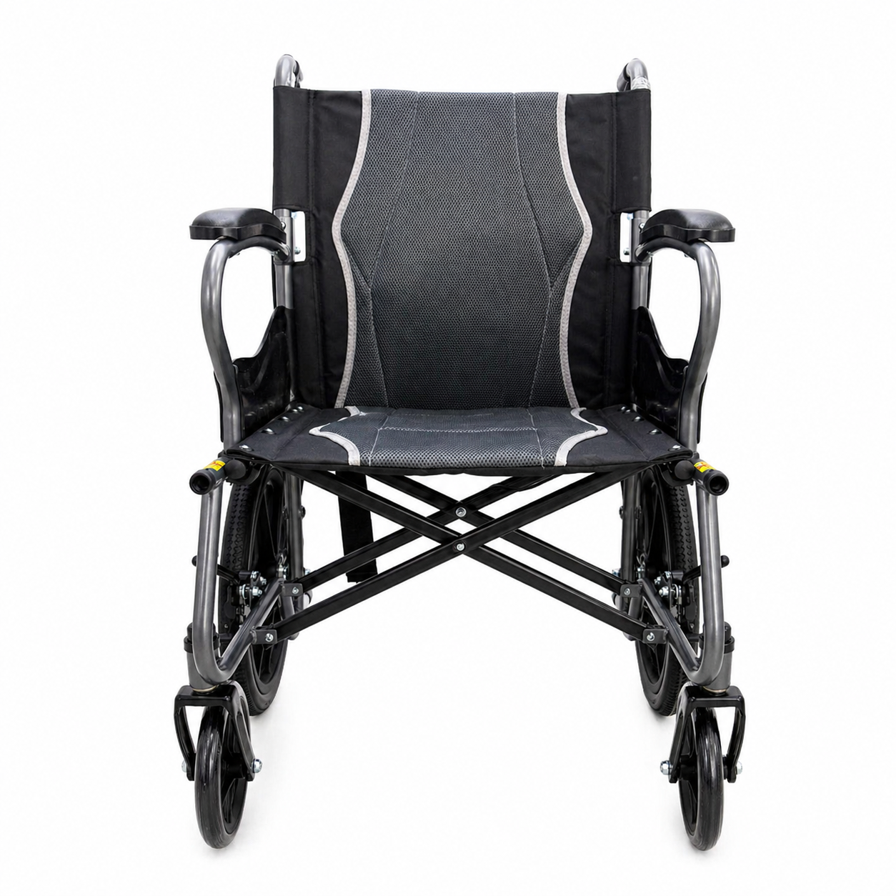 Silla de ruedas de transporte 46 cm Konfort Basic en acero negro grafito, diseño plegable con ruedas delanteras giratorias para traslado de pacientes