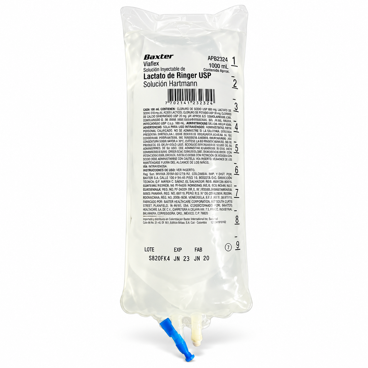 Solución Hartmann Lactato de Ringer de 1000 ml, referencia ARB2324, para uso médico y hospitalario.