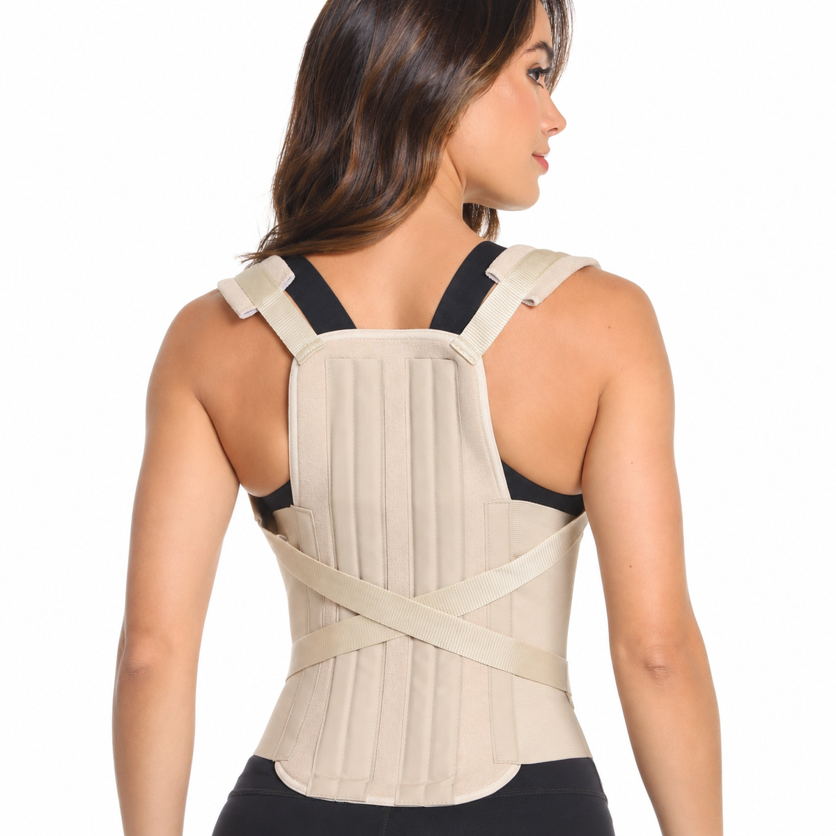 Soporte dorsolumbar Kromia color habano, talla L, diseñado para brindar estabilidad, soporte y comodidad en la zona dorsal y lumbar.