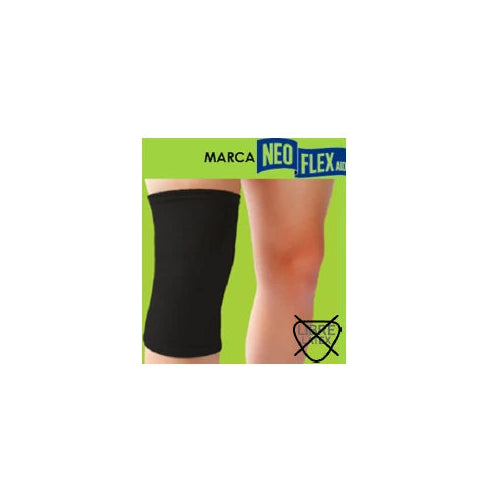 Soporte elástico para rodilla NEOFLEX KN-001-L en color negro, diseñado para brindar compresión y soporte durante actividades físicas.