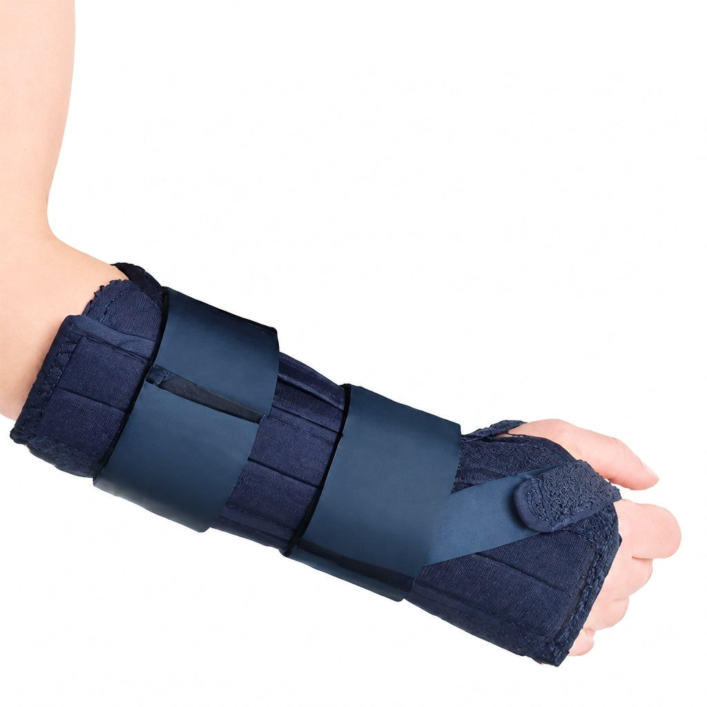 Muñequera Kamex corta para mano izquierda con doble férula, referencia 16080, diseñada para brindar inmovilización y soporte a la muñeca.