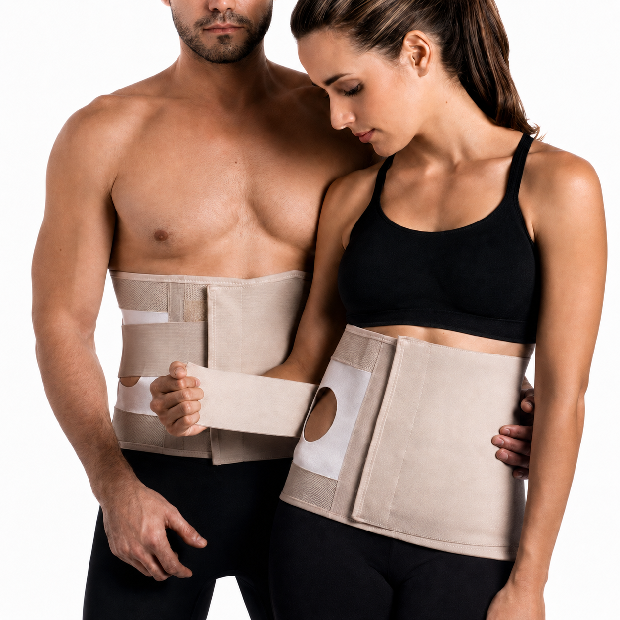 Faja de soporte para ostomía Kromia color habano, talla S-M, referencia 551400425041, diseñada para brindar ajuste y comodidad abdominal.