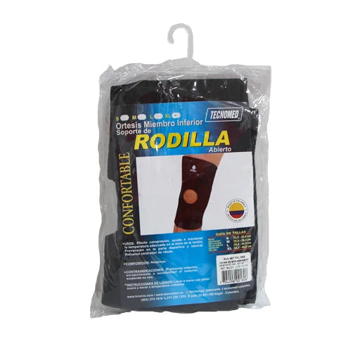 Soporte de rodilla abierto Kromia M en color negro, ortesis diseñada para brindar soporte y estabilidad a la articulación.