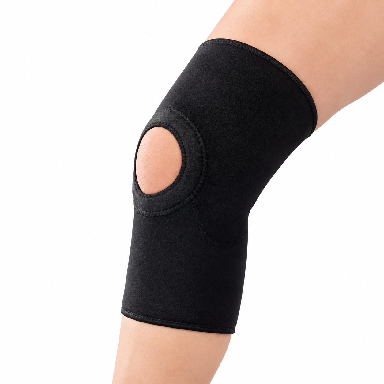 Soporte abierto para rodilla Kromia talla S color negro, diseñado para brindar compresión, estabilidad y soporte articular.