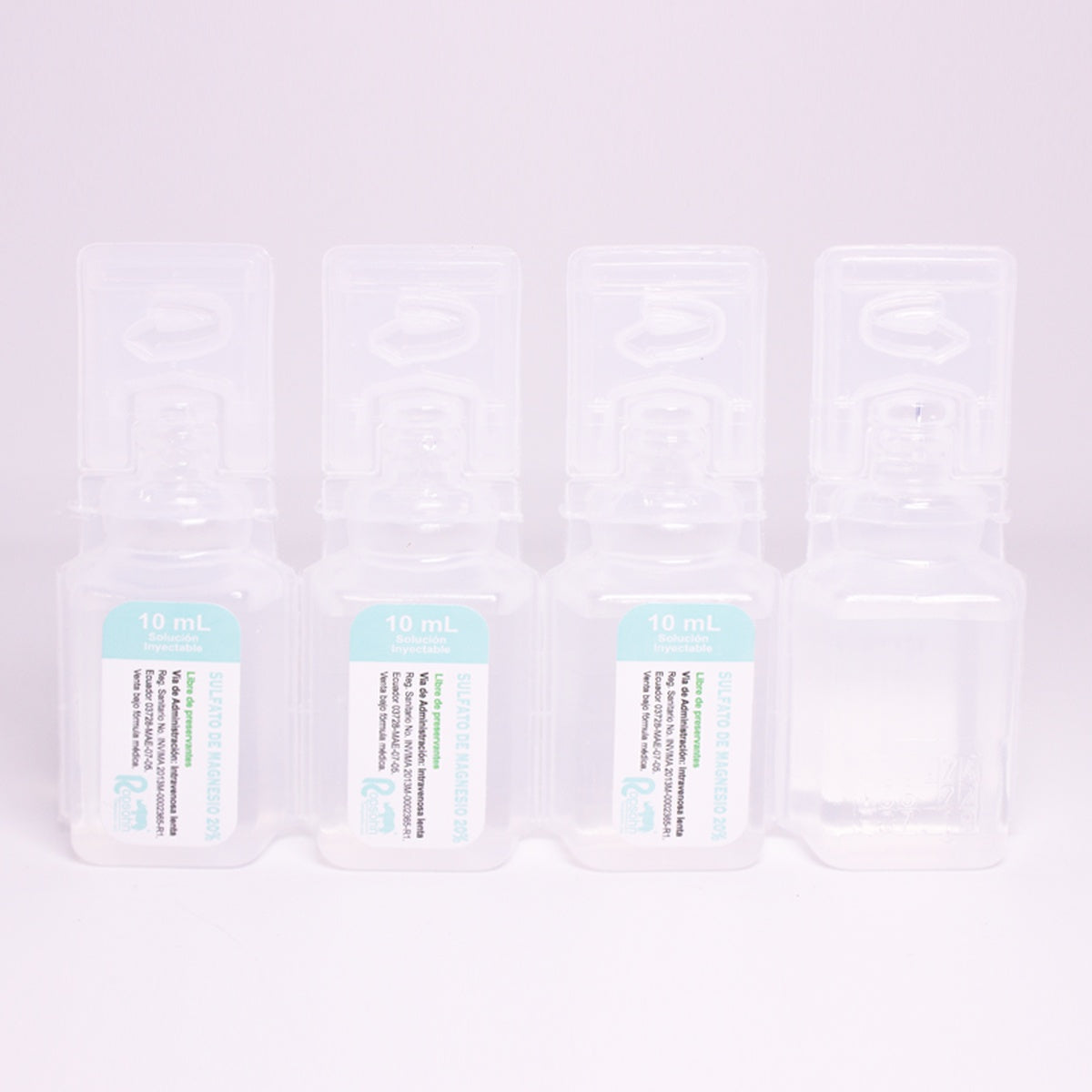 Sulfato de Magnesio ROPSOHN 20% en ampolla de 10 ml, solución inyectable, color transparente, para administración intravenosa.