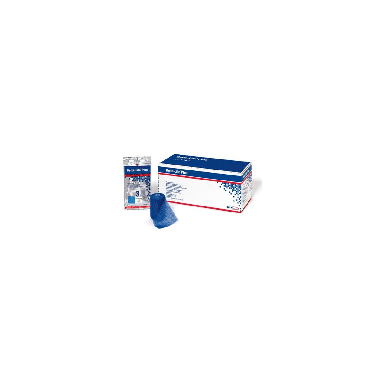 Venda sintética DELTA LITE® PLUS de BSN MEDICAL, fabricada con fibra de vidrio y resina de poliuretano, color blanco, para inmovilización.