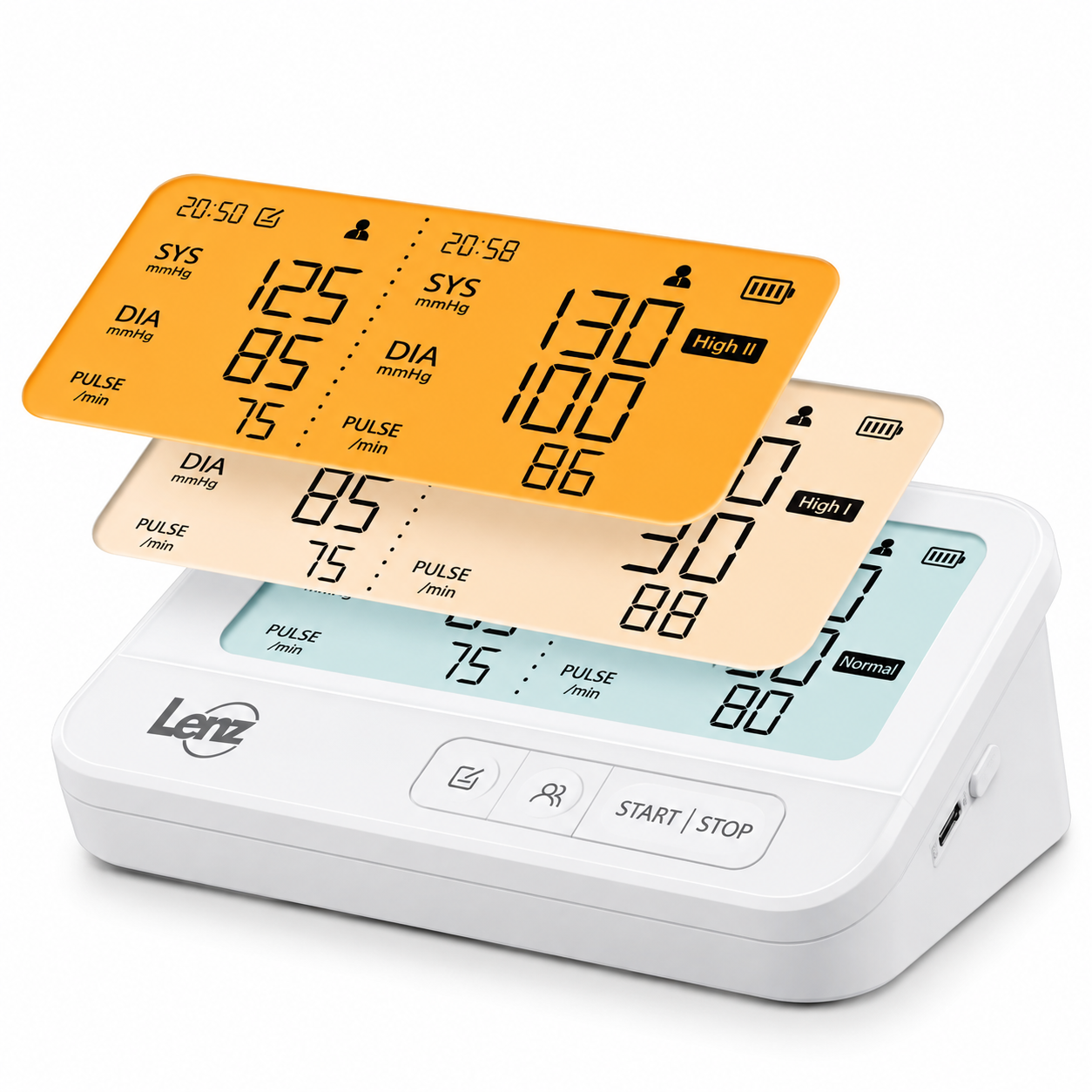 Tensiómetro digital Lenz AES-U622 con altavoz, diseñado para medir la presión arterial de forma práctica y facilitar la lectura de resultados.