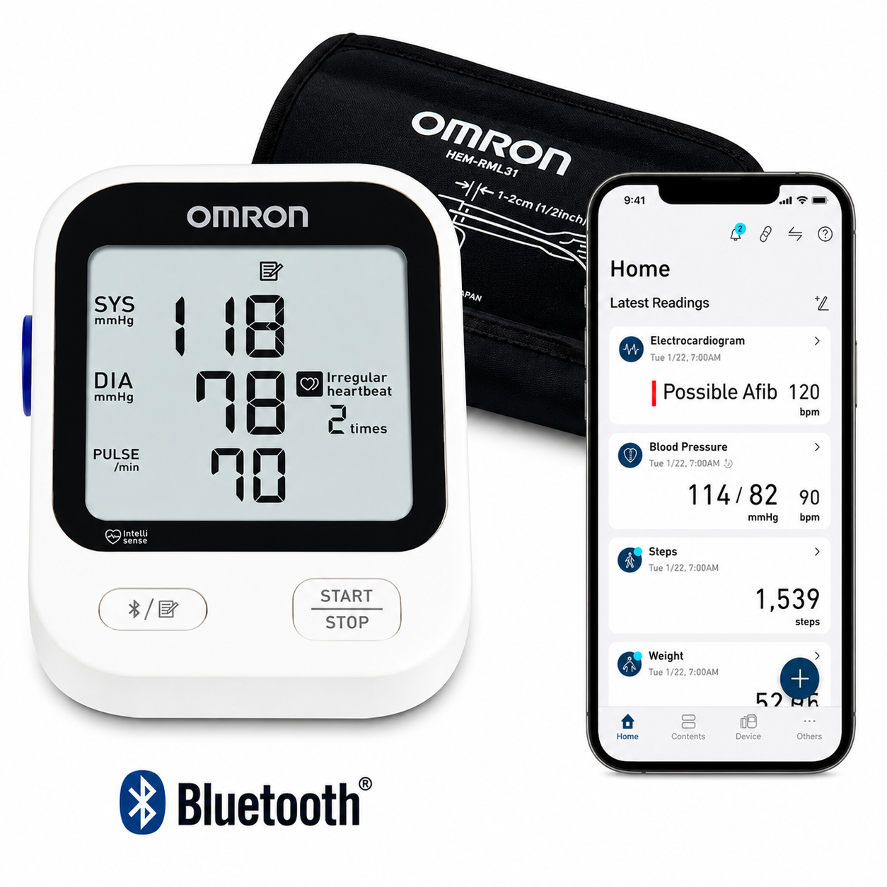 Tensiómetro digital automático de brazo Omron HEM-716DT2 con Bluetooth, medición de presión arterial y conexión a app móvil