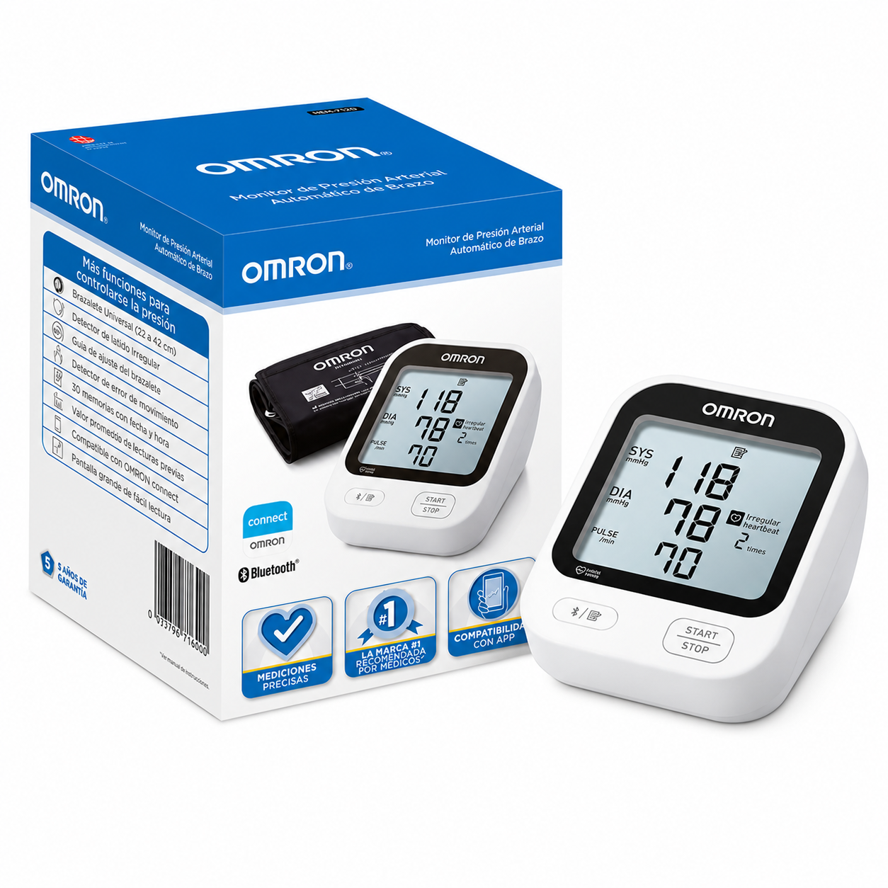 Tensiómetro digital de brazo Omron HEM-716DT2 con pantalla LCD, incluye equipo y caja original para medición de presión arterial