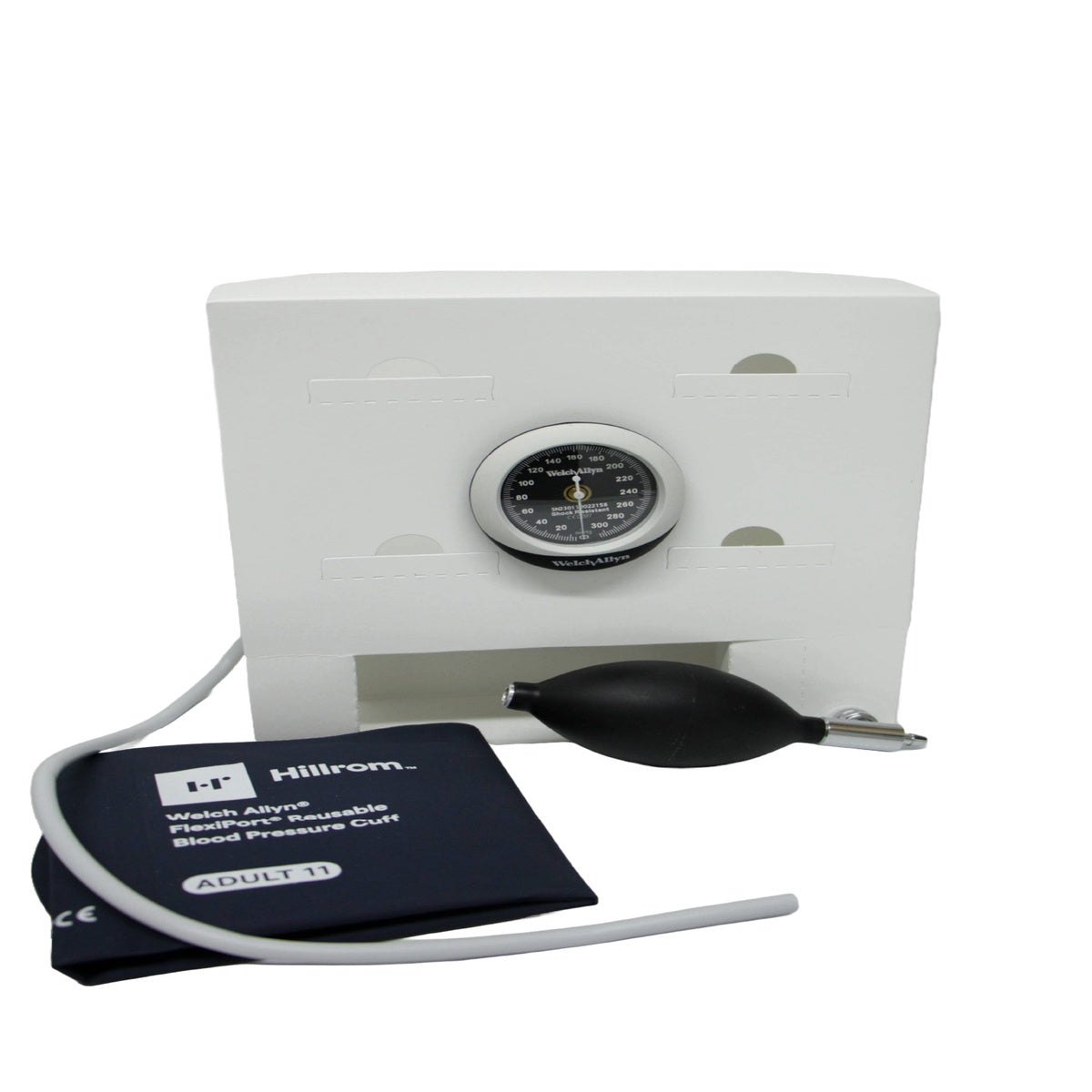 Tensiómetro Durashock aneroide integrado serie plata DS45-11C de Hillrom, con manómetro en el brazalete, color plata, diseño compacto y resistente.