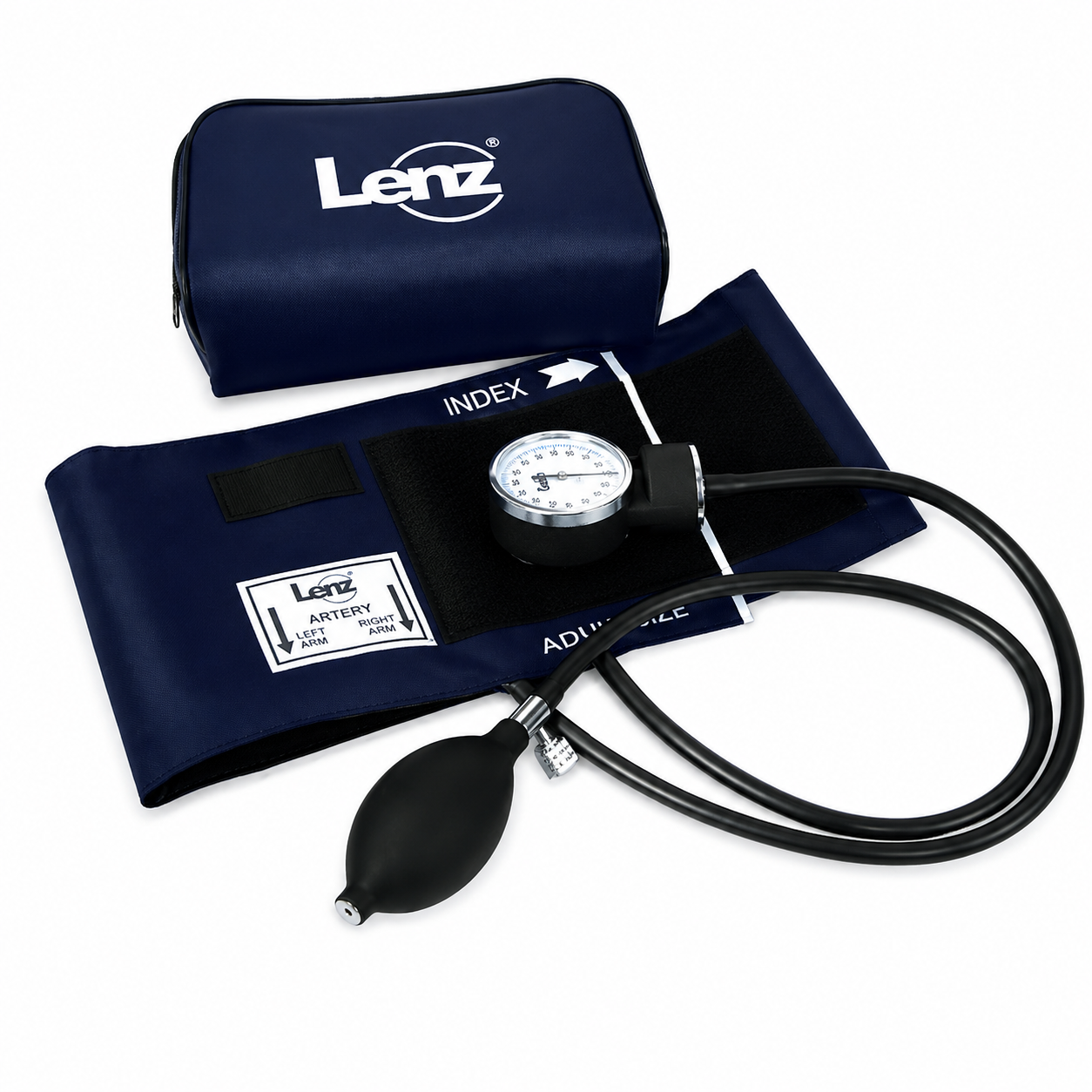 Tensiómetro manual Lenz color navy adulto con brazalete, pera de inflado y manómetro análogo referencia XB11300 SS-20A