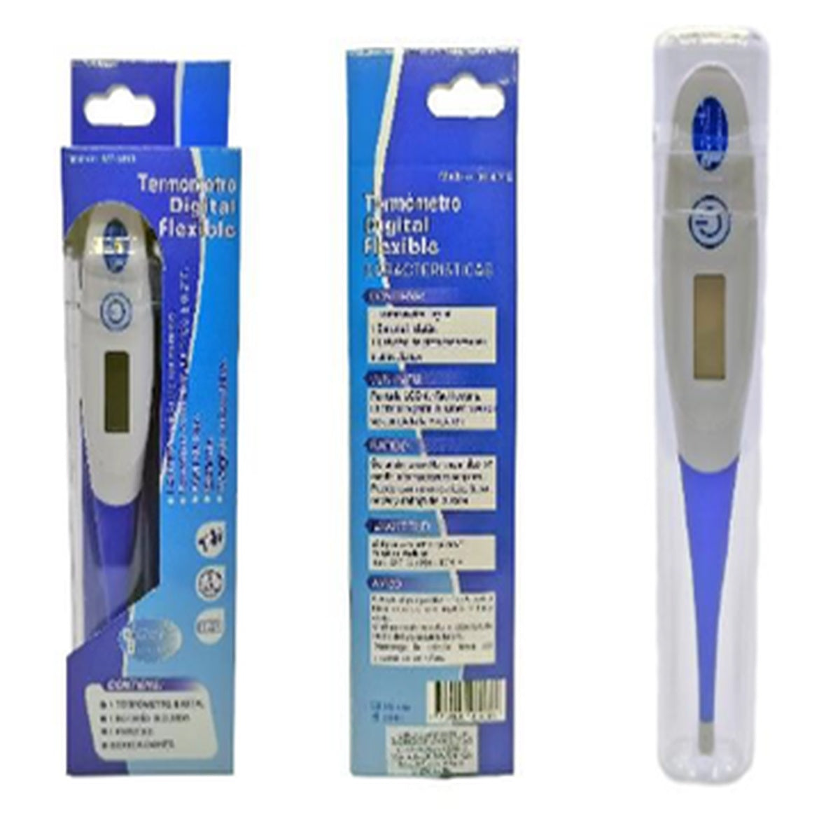 Termómetro digital flexible MT-601B, 12.4 cm de largo, pantalla LCD, medición de temperatura corporal en 60 segundos, color blanco.
