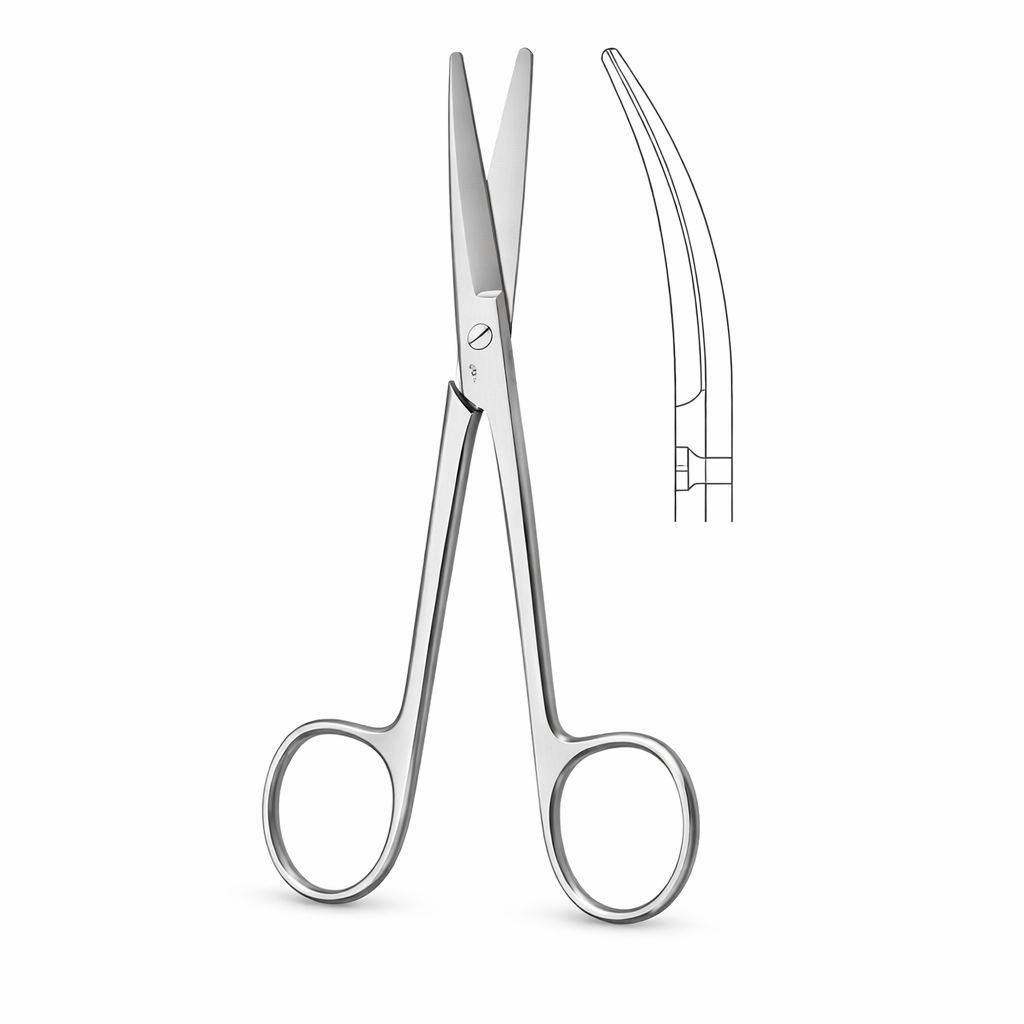 Tijera recta de 14.5 cm de longitud, fabricada en acero inoxidable, con mango ergonómico en color negro. Ideal para uso clínico.