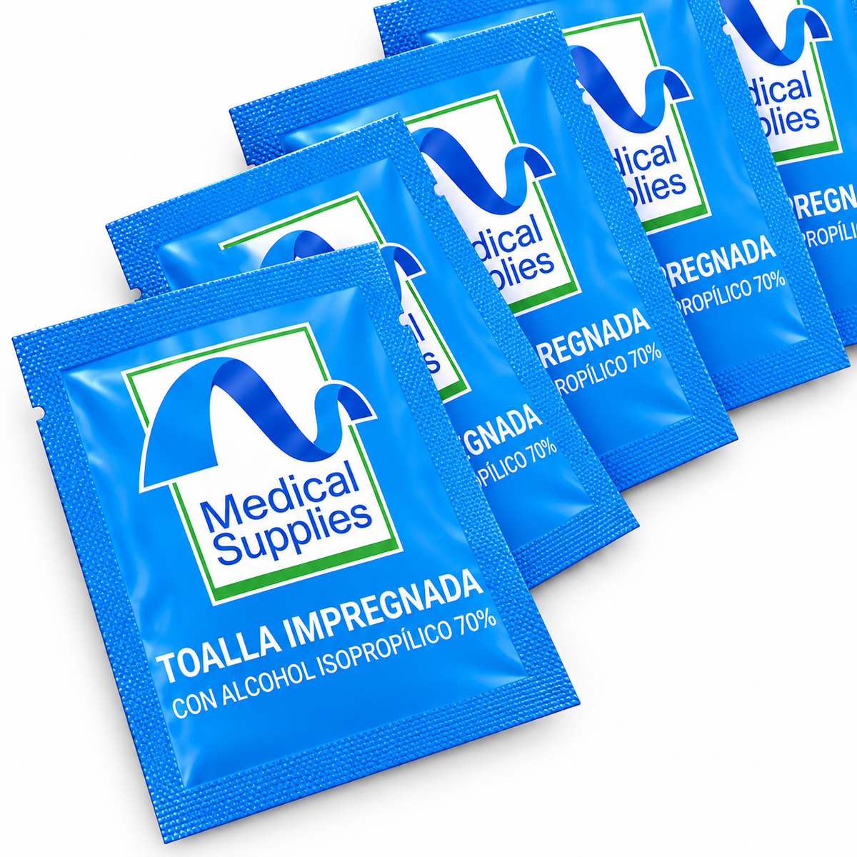 Toallas antisépticas Medical Supplies con alcohol isopropílico al 70%, presentación x100 unidades para limpieza y desinfección.