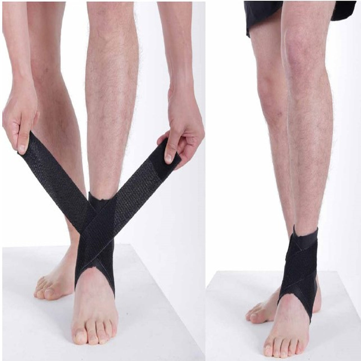 Tobillera cerrada negra con bandas en espiral, referencia O749p0404, fabricada en airpreno liso con hilado de cobre, tamaño T/XL.