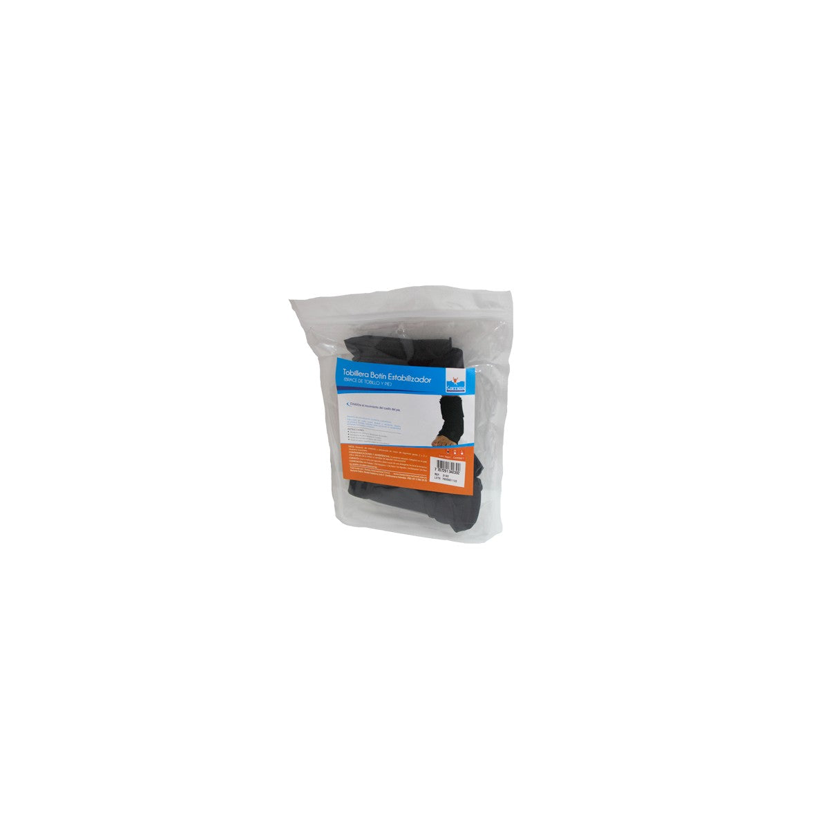 Tobillera ortésica negra de neopreno con estabilizadores laterales flexibles, cierres de contacto tipo krik y diseño ergonómico.
