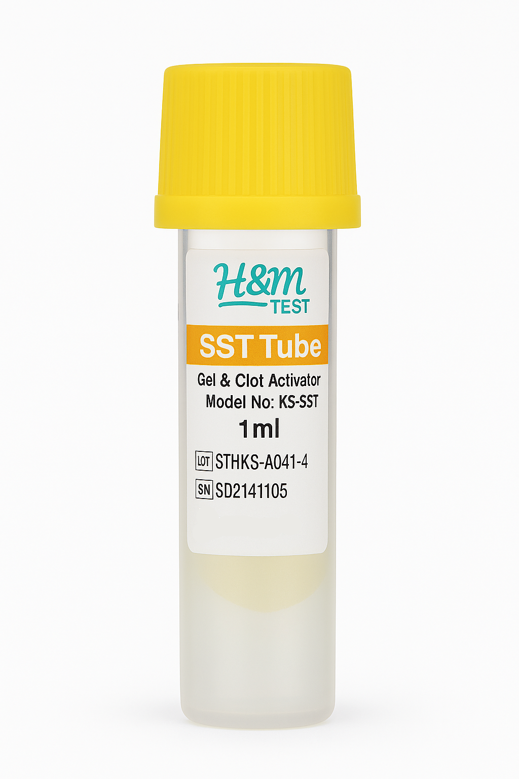 Tubo de recolección de sangre 1 ml tapa amarilla con gel y activador H&M Test caja x100 unidades para laboratorio clínico