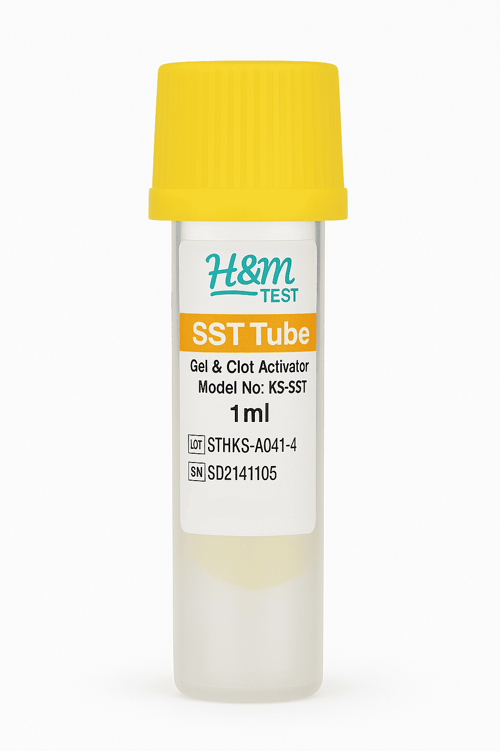 Tubo de Recolección de Sangre 1 ml Tapa Amarilla con Gel y Activador H&M Test x100 Und