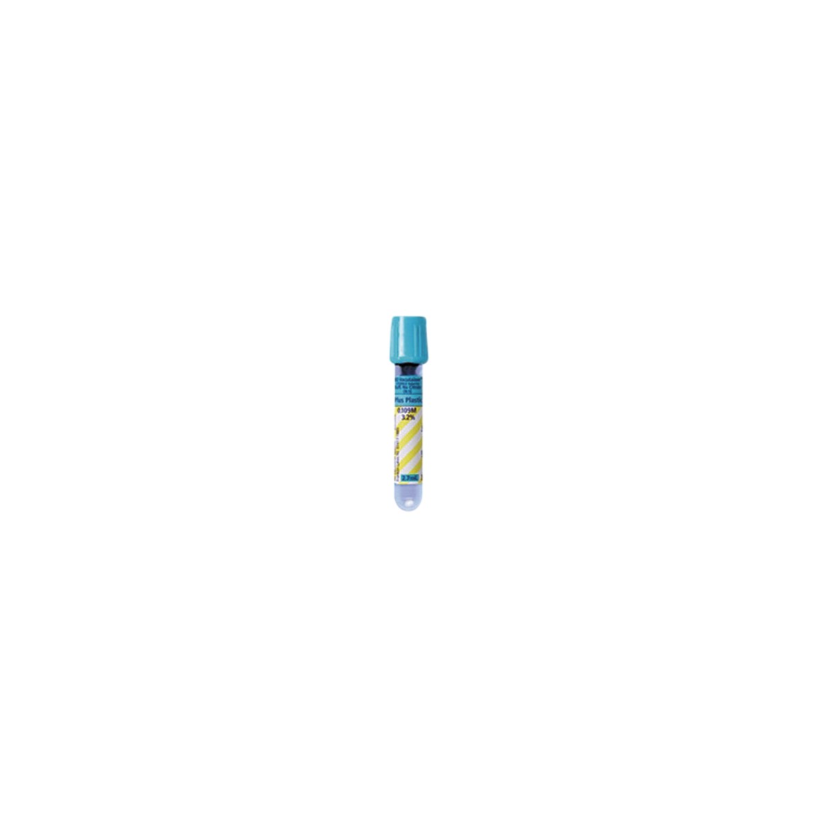 Tubo Vacutainer azul de B.D. de 2.7 ml, fabricado en plástico, con tapa de color azul, presentado en caja de 100 unidades.
