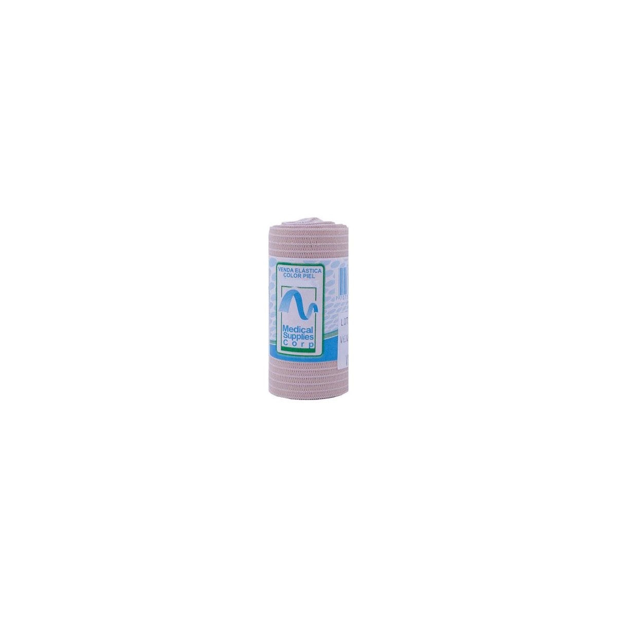 Venda elástica blanca de Medical Supplies Corp. S.A.S, 4,5 m de longitud, fabricada en poliéster y caucho de látex, suave al tacto.