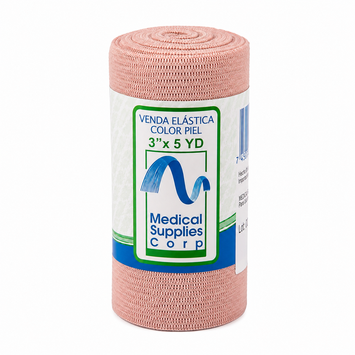 Venda elástica Medical Supplies de 3 x 5 pulgadas, color piel, diseñada para brindar compresión, sujeción y soporte.