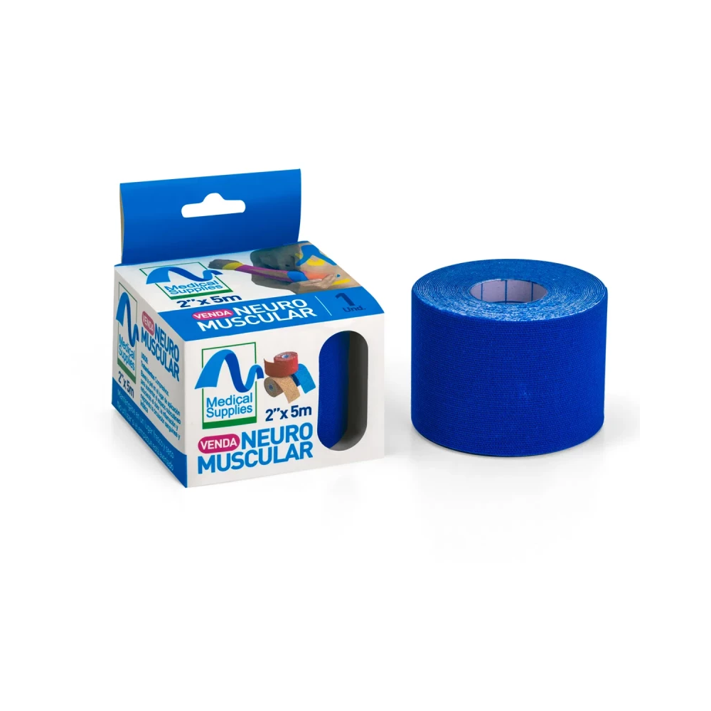Venda kinesiológica neuromuscular azul de 2x5 metros Medical Supplies para soporte muscular y recuperación deportiva