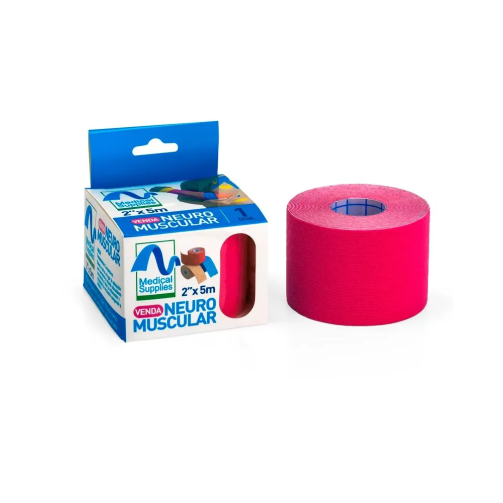 Venda kinesiológica neuromuscular rosada de 2x5 metros Medical Supplies para soporte muscular y recuperación deportiva