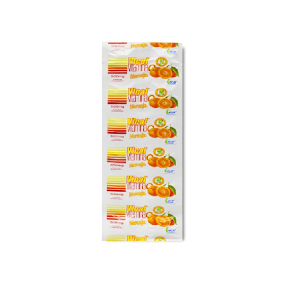 VICAL C sabor naranja 500 mg x 12 tabletas de vitamina C, presentación del producto