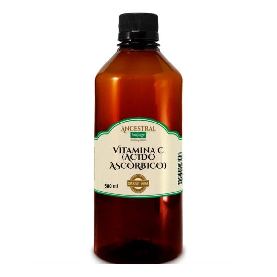 Vitamina C en polvo de 500g de San Jorge, antioxidante natural, presentado en un envase blanco con tapa azul.