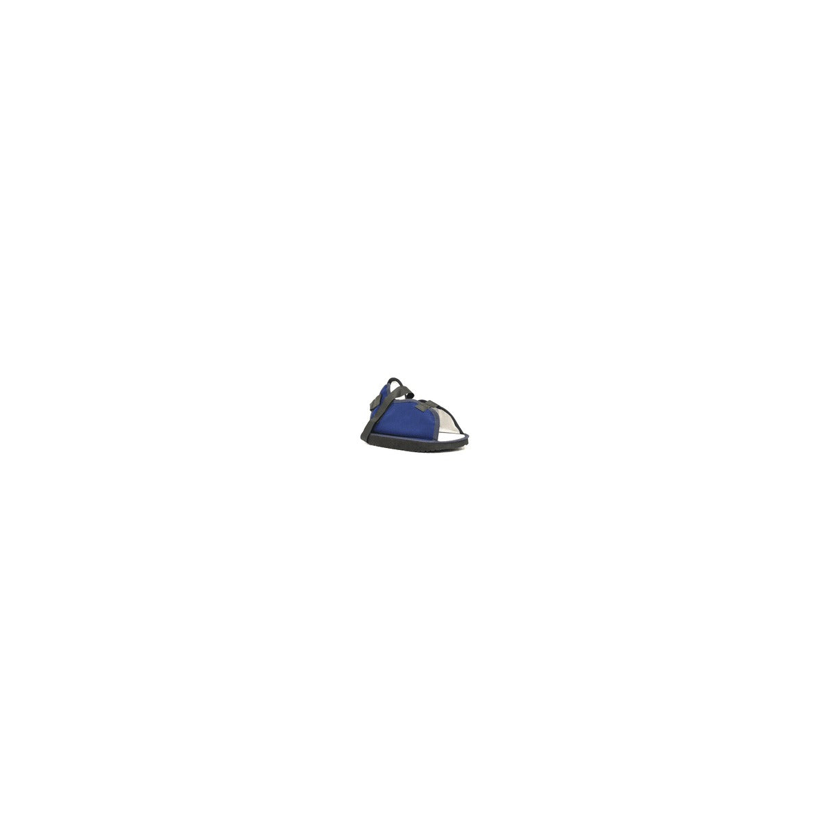 Zapato para yeso SM 11113, color azul, fabricado en dril resistente con suela rígida antideslizante, diseñado para inmovilización del pie.