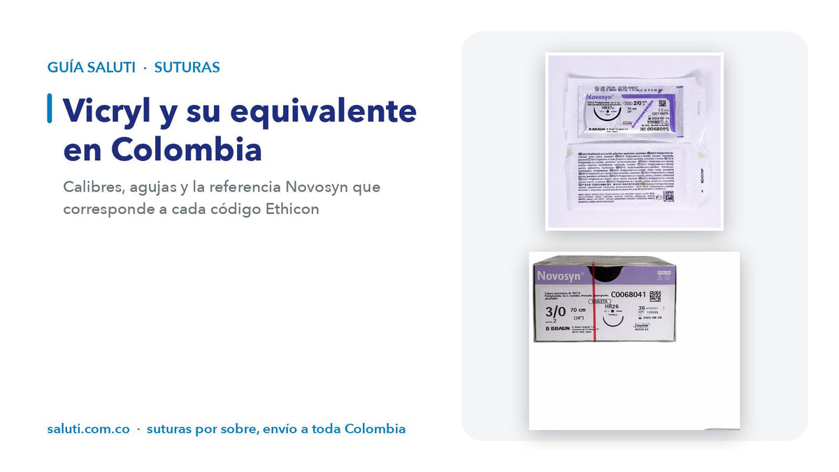 Sobres de Novosyn violeta 2/0 HR37S y 3/0 HR26 de B. Braun, la poliglactina 910 equivalente a Vicryl