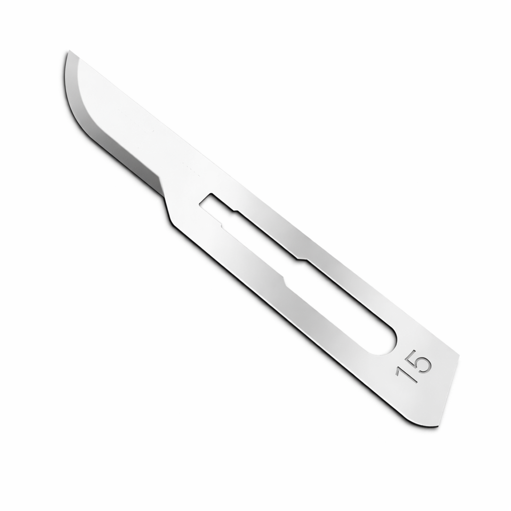 Hojas bisturí Paramount #15, acero inoxidable, paquete de 10 unidades, diseño afilado y preciso para cortes quirúrgicos.