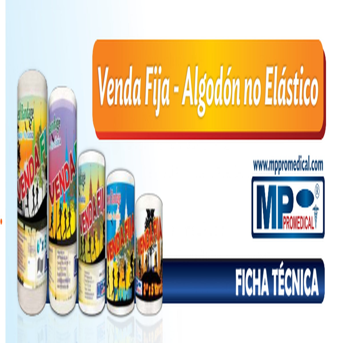 Venda Fija de Algodón no Elástica de 5" x 5 yardas, color blanco, diseñada para soporte y compresión en lesiones y cuidado de heridas.