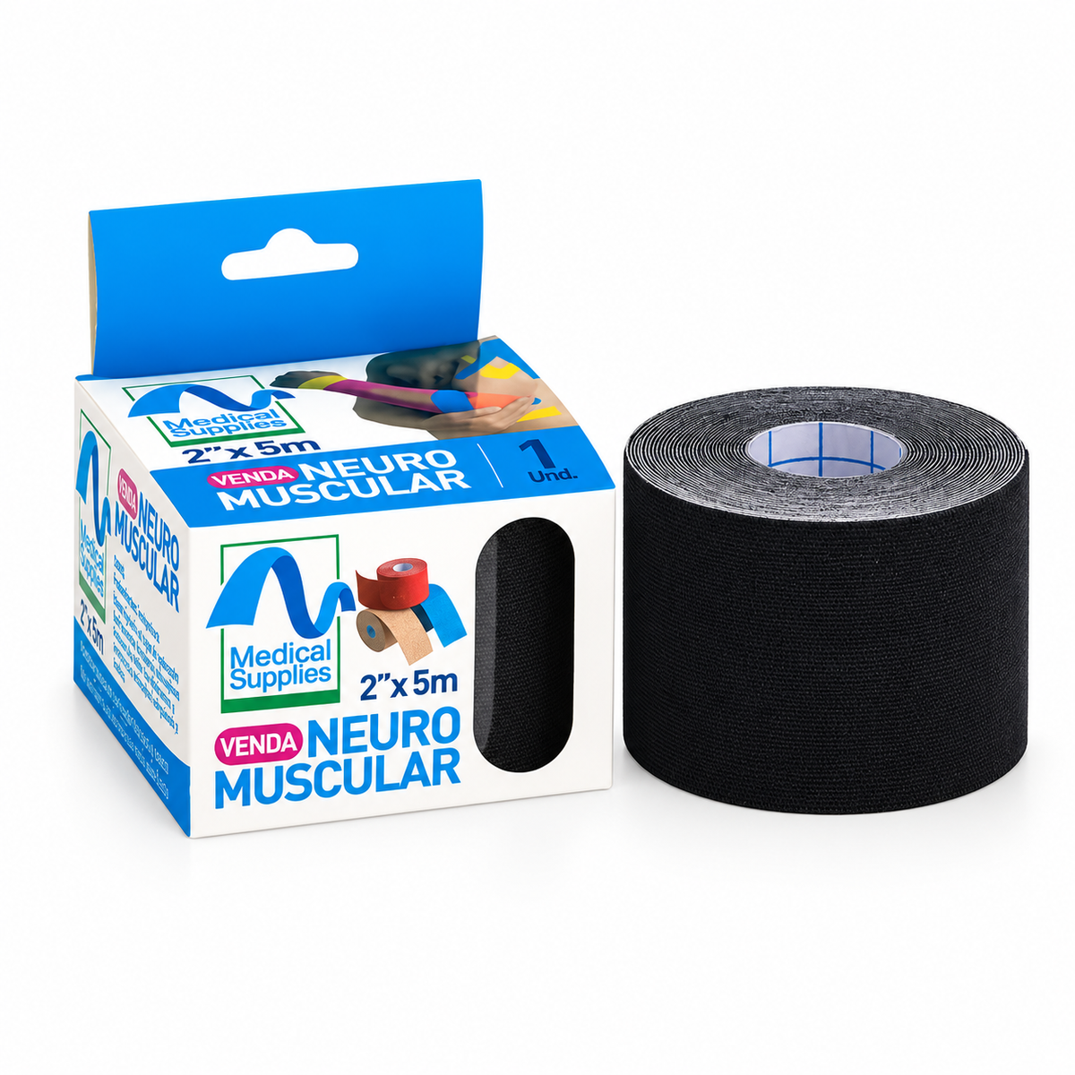 Cinta kinesiológica neuromuscular Medical Supplies de 2 x 5 metros para soporte muscular y articular durante el movimiento.