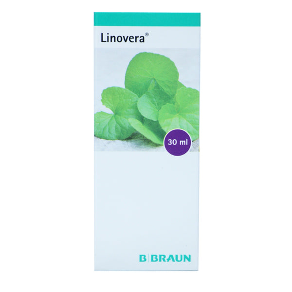 Emulsión LINOVERA de B. Braun Medical S.A. en frasco de vidrio de 30 ml, color blanco, indicada para la prevención de úlceras por presión.
