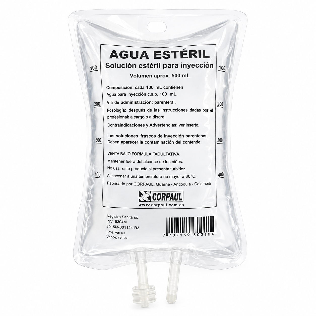 Agua Esteril En Bolsa De Polipropileno 500 ML - Corpaul
