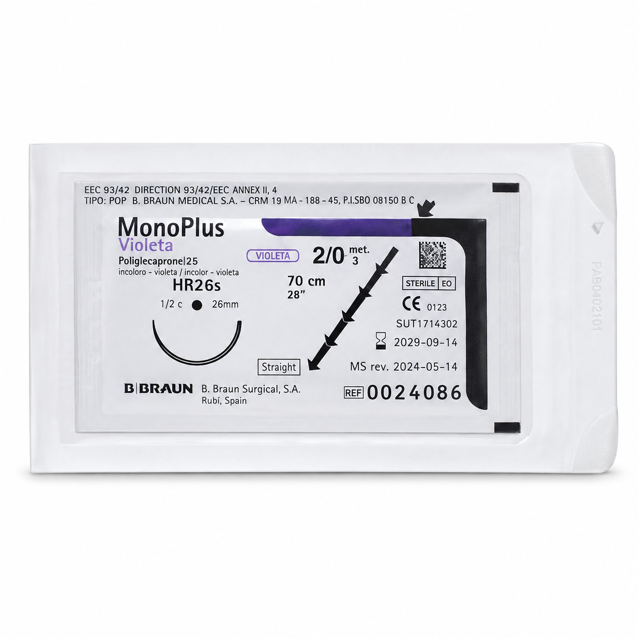 Monoplus Violeta 2/0 HR26s 70cm - Agujas Braun