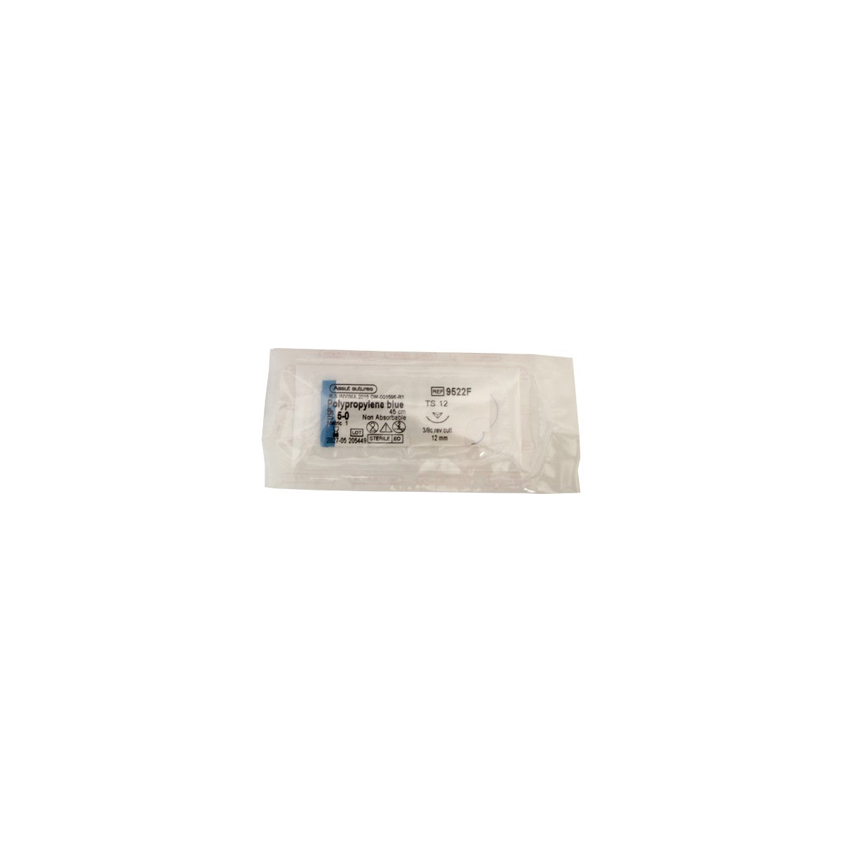 Sutura estéril monofilamento de polipropileno azul, flexible y seguro, ideal para neurocirugía y oftalmología, con superficie lisa.