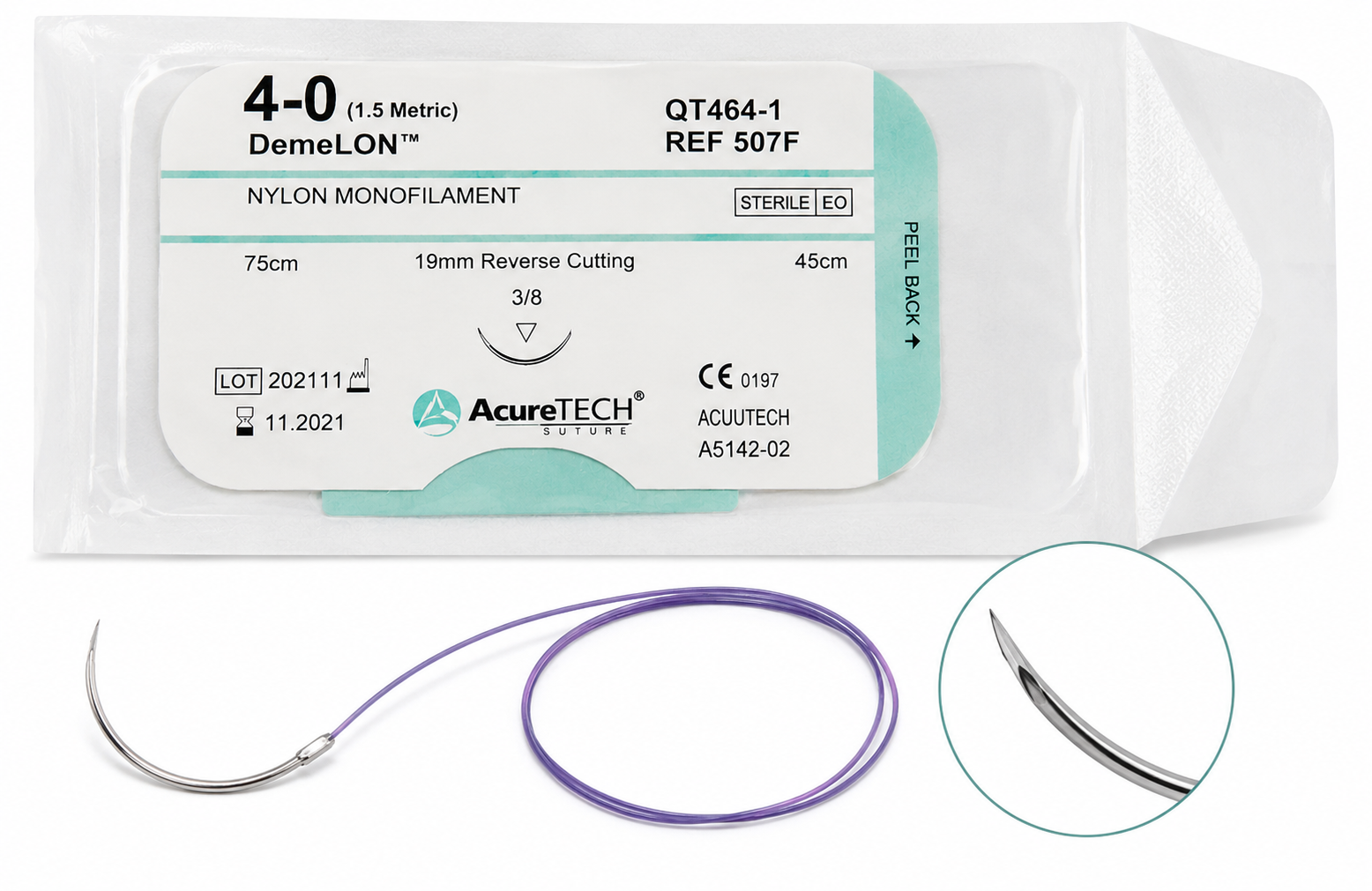 Aguja Cortante Nylon 4/0 19mm Hebra 45cm Ref. 507F