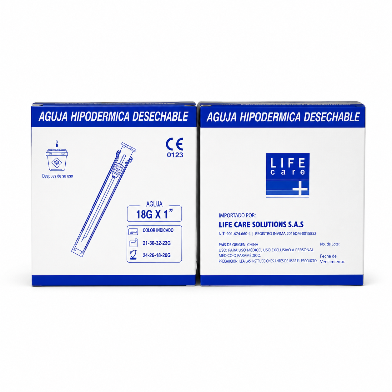 Aguja Desechable 18G Life Care - Caja de 100 Unidades