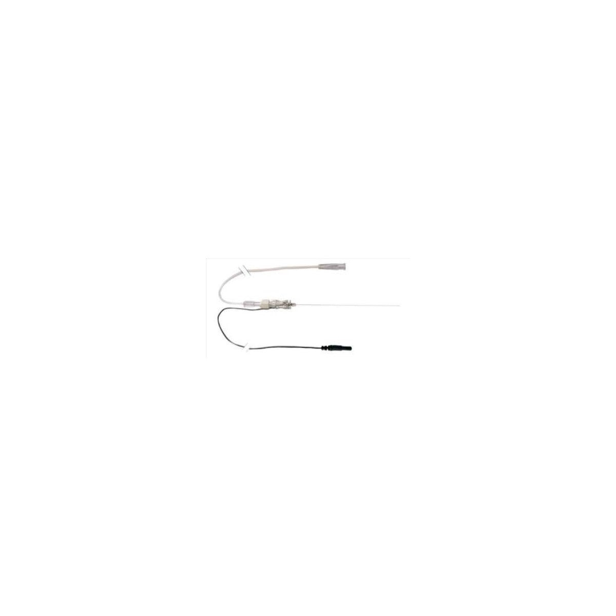 Aguja Locoplex 5194.123, tipo Tuohy de 120 mm, bisel de 30°, recubierta con aislante, con cable de 60 cm y tubo de extensión de 50 cm.