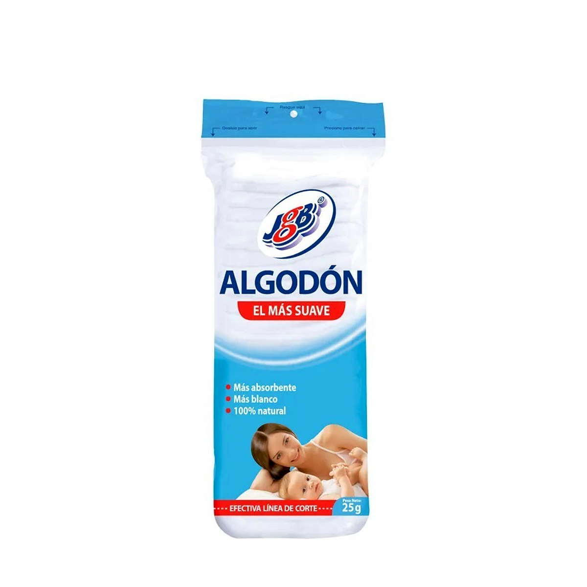 Algodón JGB Zig-Zag de 25g en color blanco, ideal para manualidades y costura, presentado en un empaque compacto.