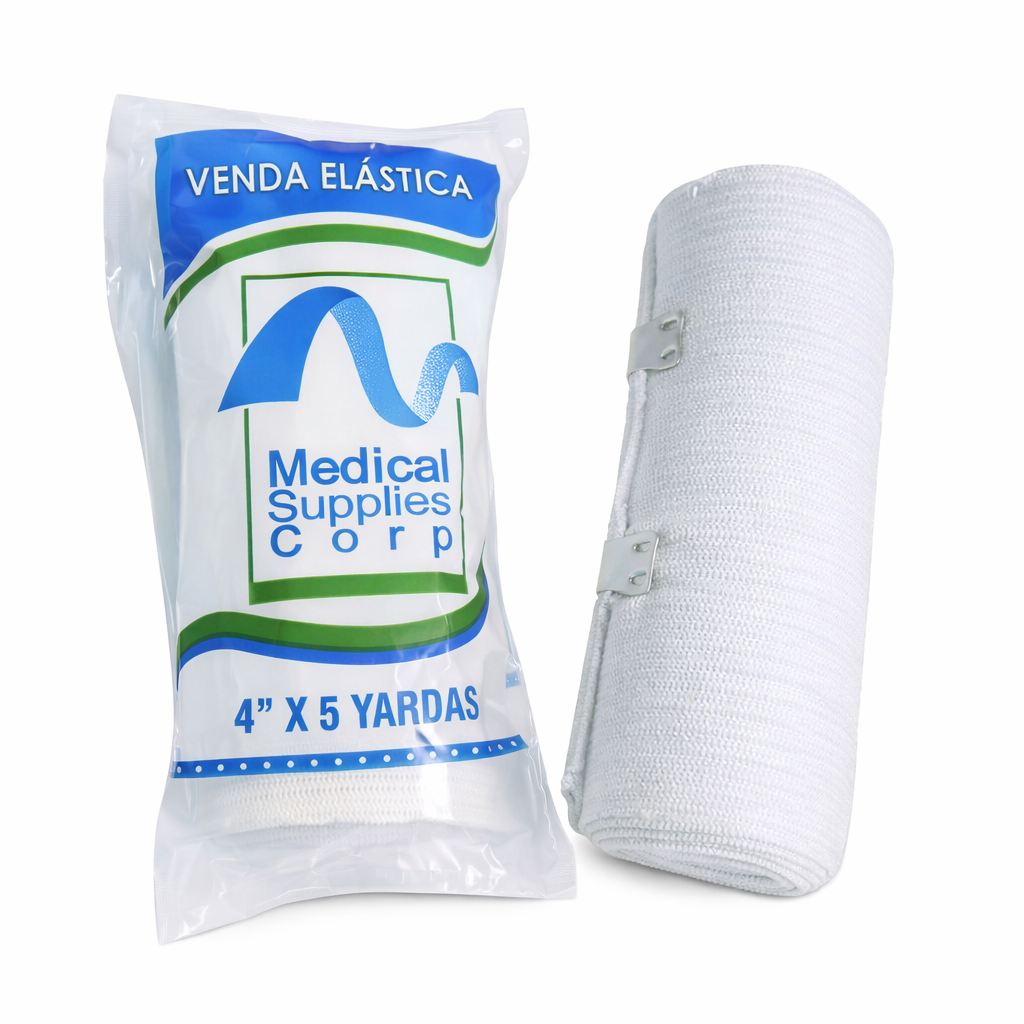 Venda de algodón laminado blanca, 100% algodón, suave al tacto, presentada en bolsa plástica, longitud de 5 yardas, uso clínico.
