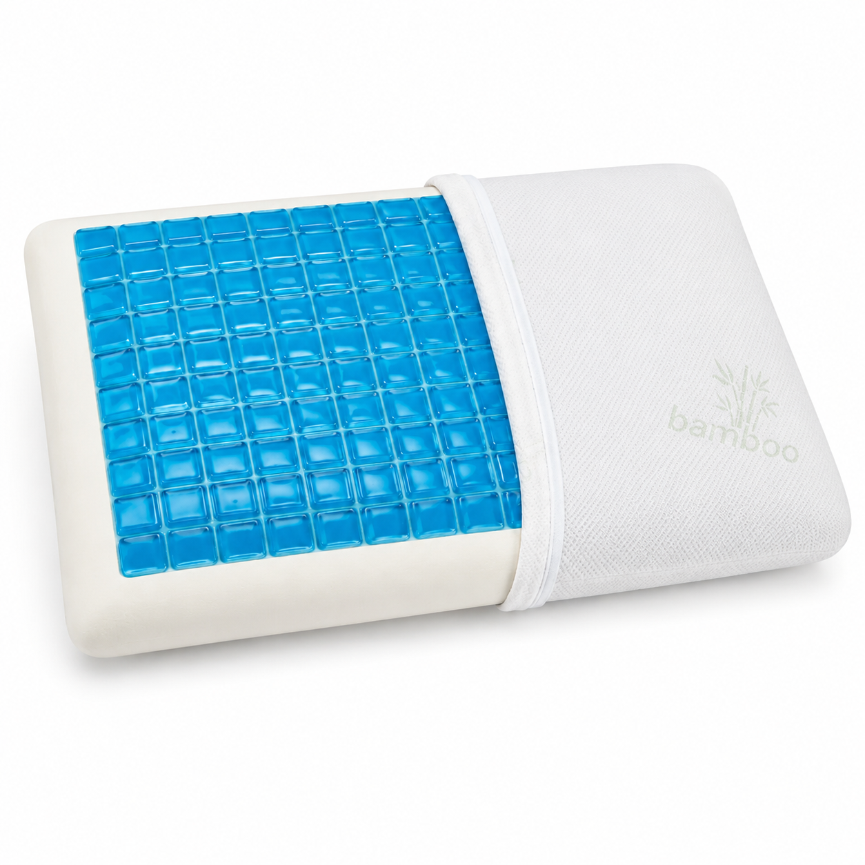 Almohada Memory Foam con gel Bamboo de 50 x 30 x 12 cm, diseñada para brindar soporte, frescura y comodidad durante el descanso.