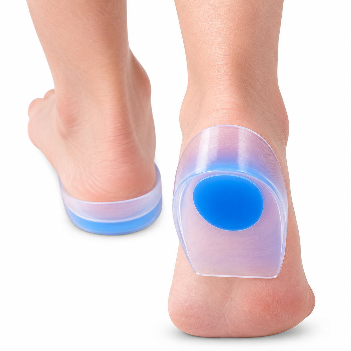 Almohadilla de silicona para talón Neoflex talla XL con punto azul, diseñada para brindar amortiguación, soporte y comodidad.
