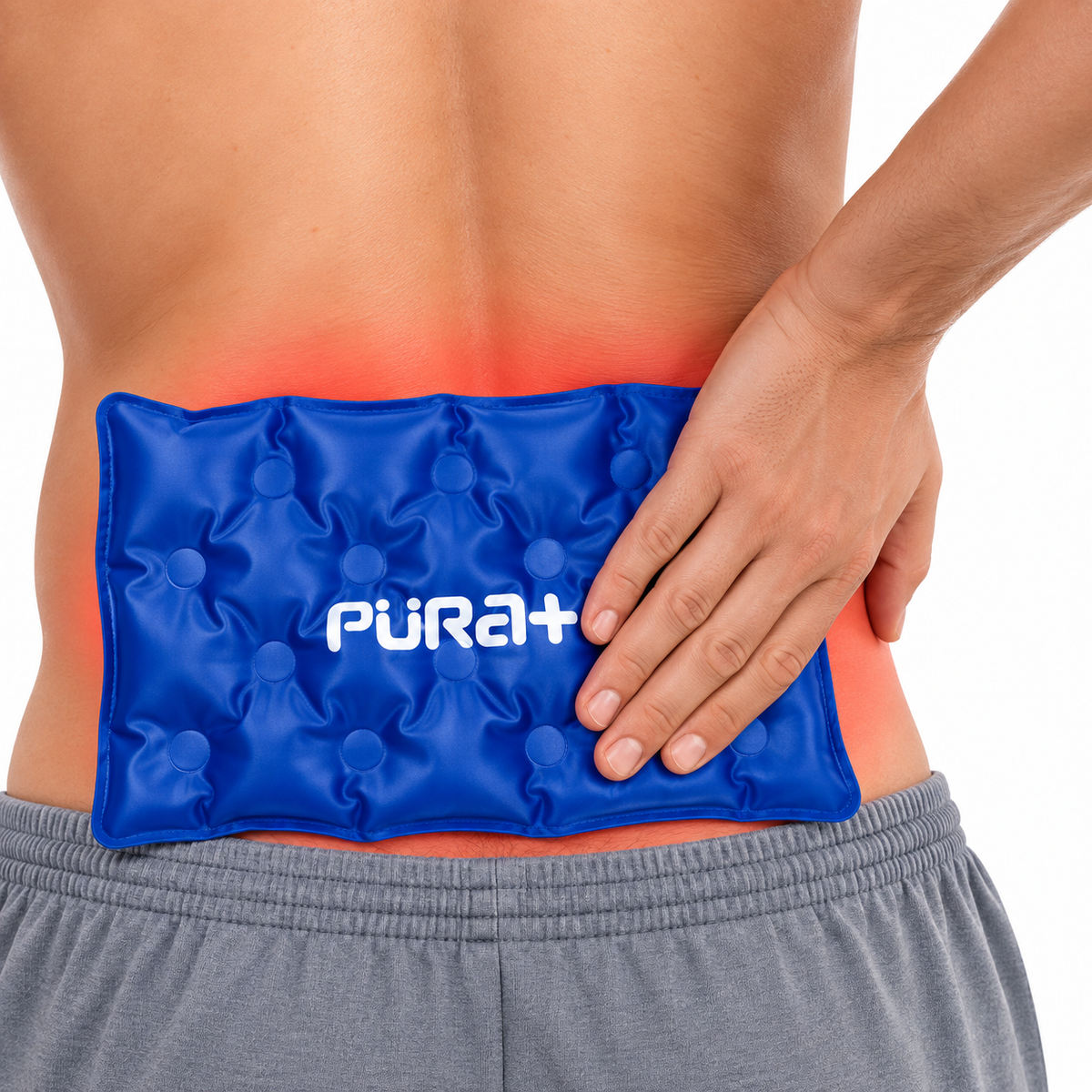 Persona utilizando la almohadilla Termogel Pura+ Avimex sobre el cuerpo para una aplicación localizada de frío o calor.